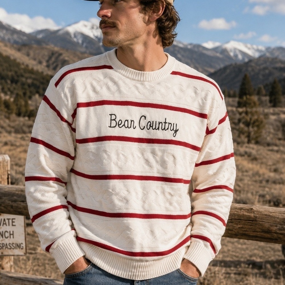 Vintage NEFF Bear Country Sweater Made USA Cotton Cable Knit 90s embroidered